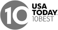 The image shows a logo that includes the text "10 USA TODAY 10BEST" with a circular design incorporating the number 10.